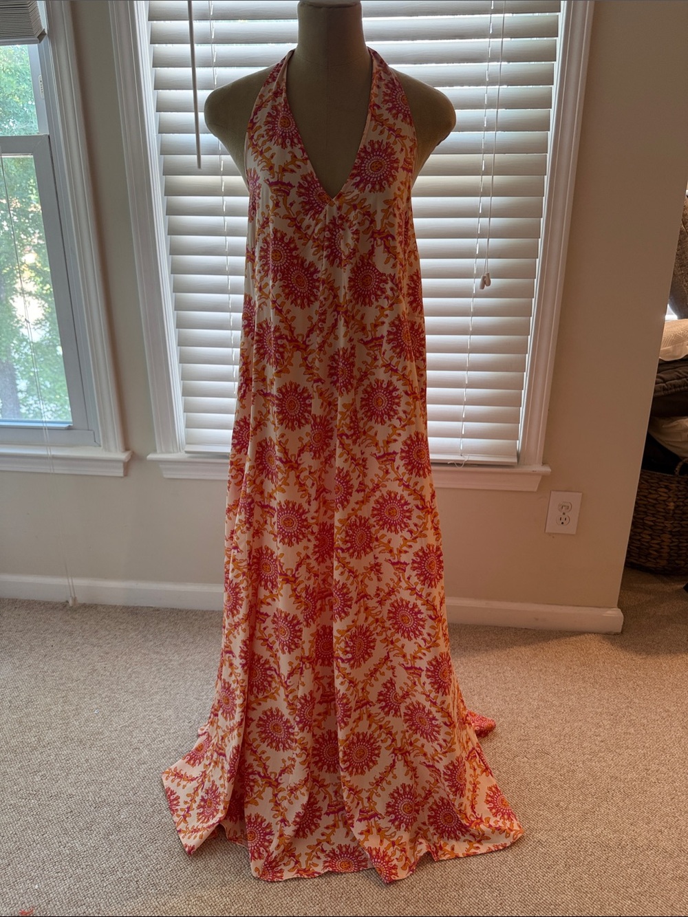 fab'rik Pink and Cream Halter Maxi Dress